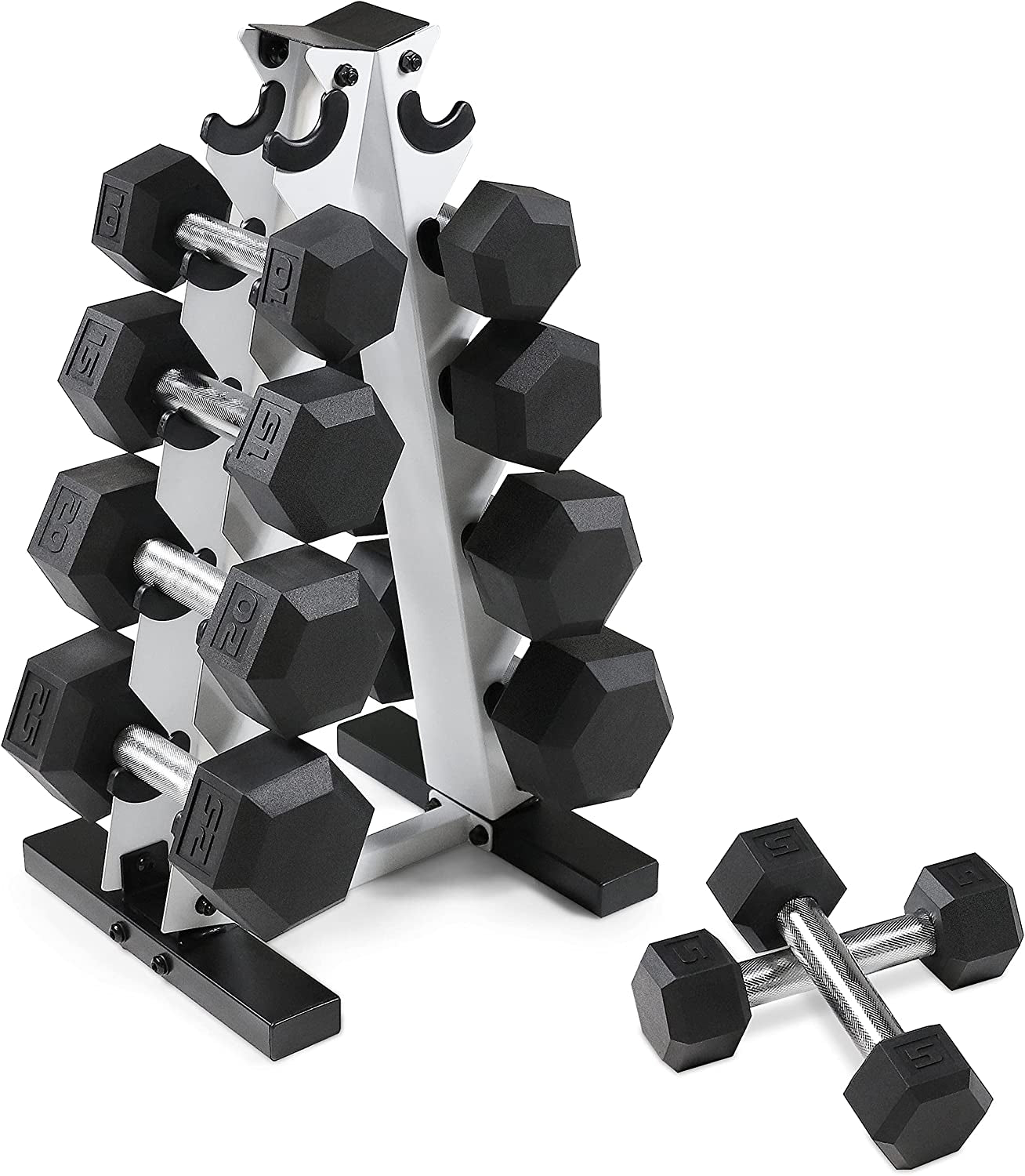 5-25Lb Rubber Dumbbell Set - Includes Frame Storage