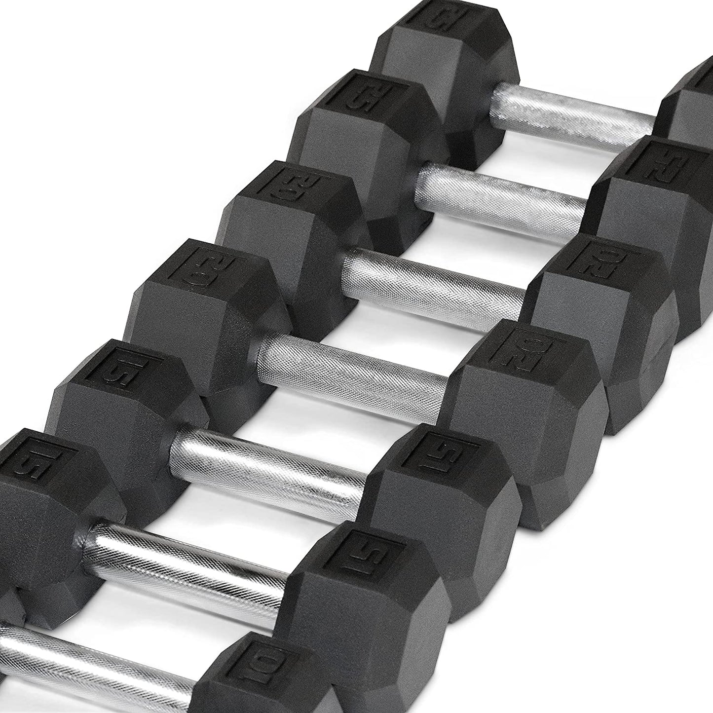 5-25Lb Rubber Dumbbell Set - Includes Frame Storage