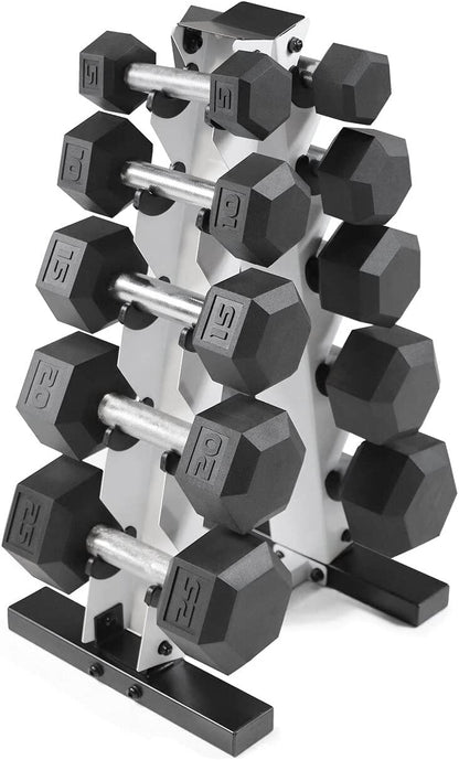 5-25Lb Rubber Dumbbell Set - Includes Frame Storage