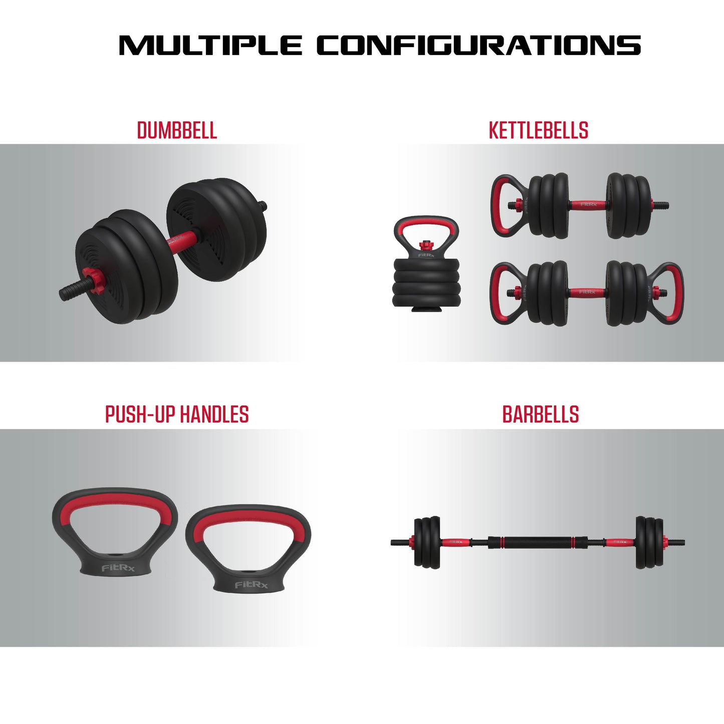 Interchangeable Dumbbell Barbell and Kettlebell Weight Set